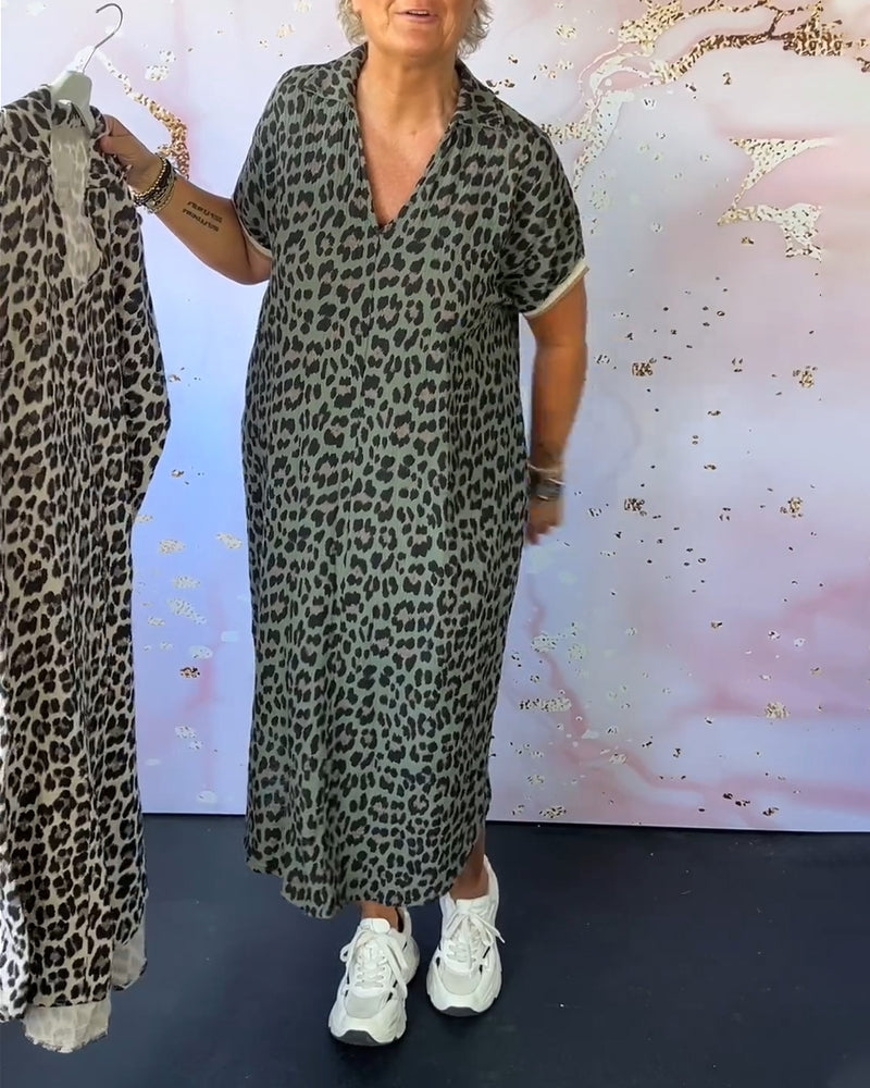 Leopardprint jurk met V-hals