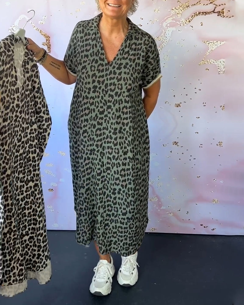 Leopardprint jurk met V-hals