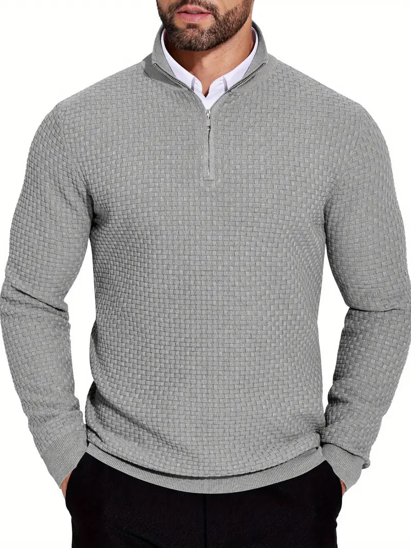 Warme quarter zip heren trui met ribdetails – Lars