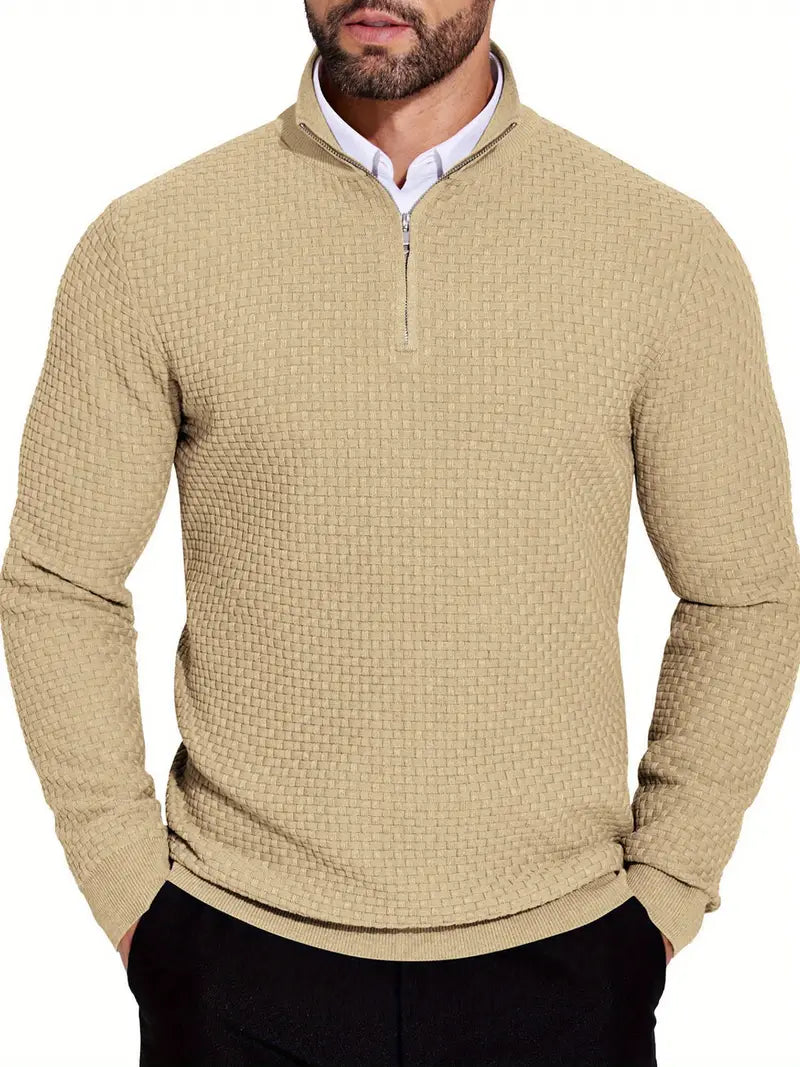 Warme quarter zip heren trui met ribdetails – Lars