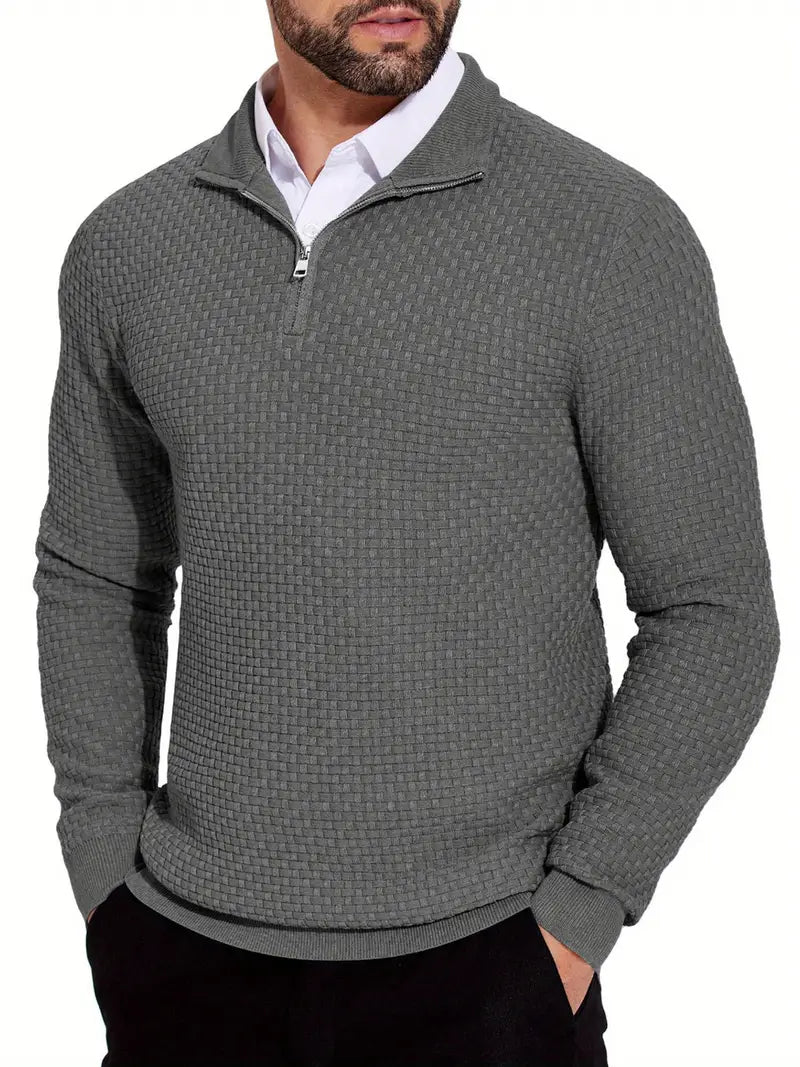 Warme quarter zip heren trui met ribdetails – Lars