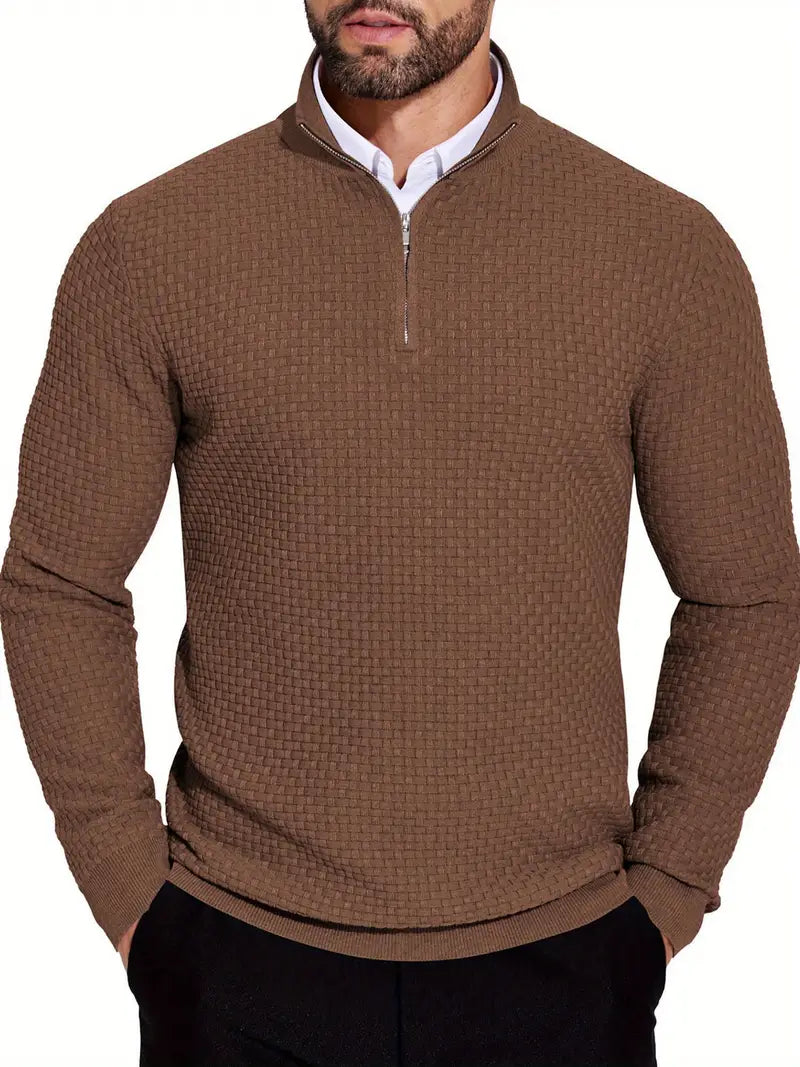 Warme quarter zip heren trui met ribdetails – Lars