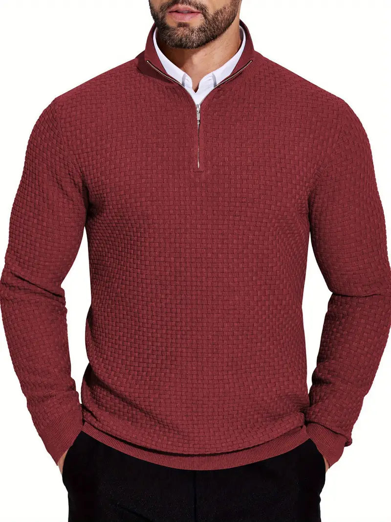 Warme quarter zip heren trui met ribdetails – Lars