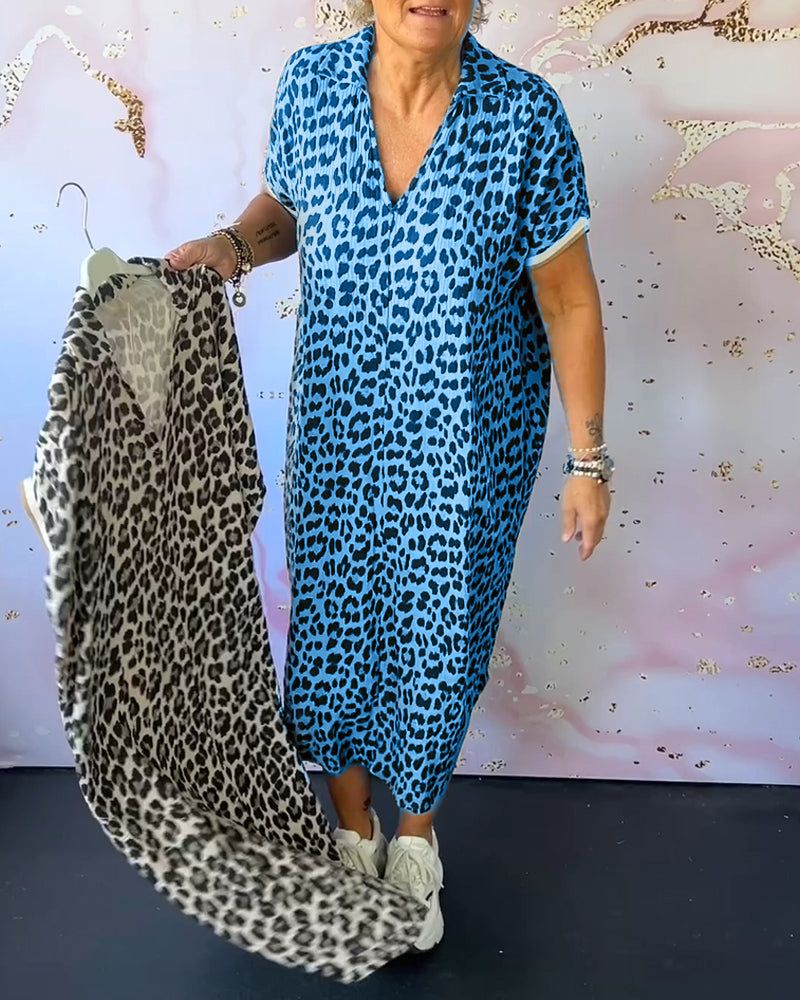 Leopardprint jurk met V-hals