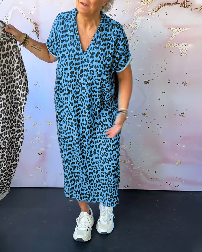 Leopardprint jurk met V-hals