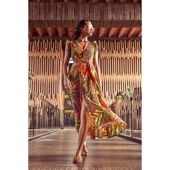 Zomerse maxi jurk met print en korte mouwen