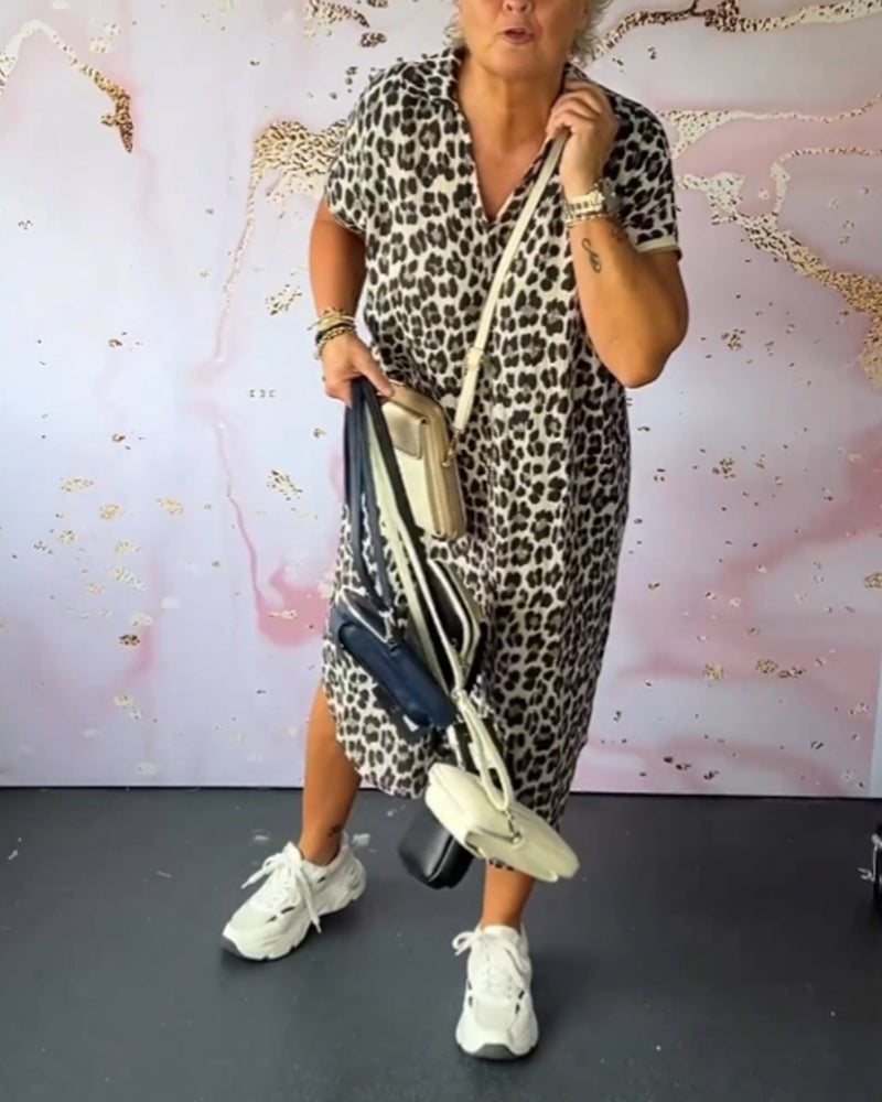Leopardprint jurk met V-hals