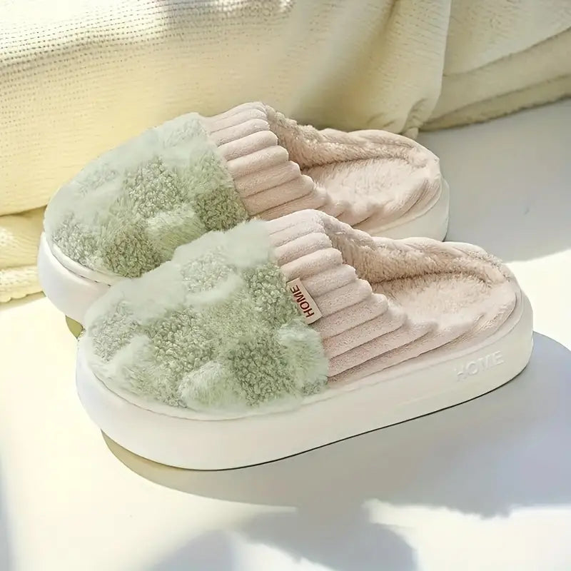 Geruite Fluffy Warme Dames Pantoffels met Antislip – Julia