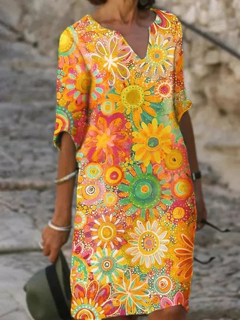 Midi jurk voor dames met elegant bloemenmotief