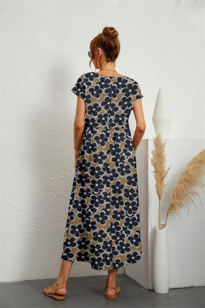 Casual lange jurk voor dames met printstijl en korte mouwen