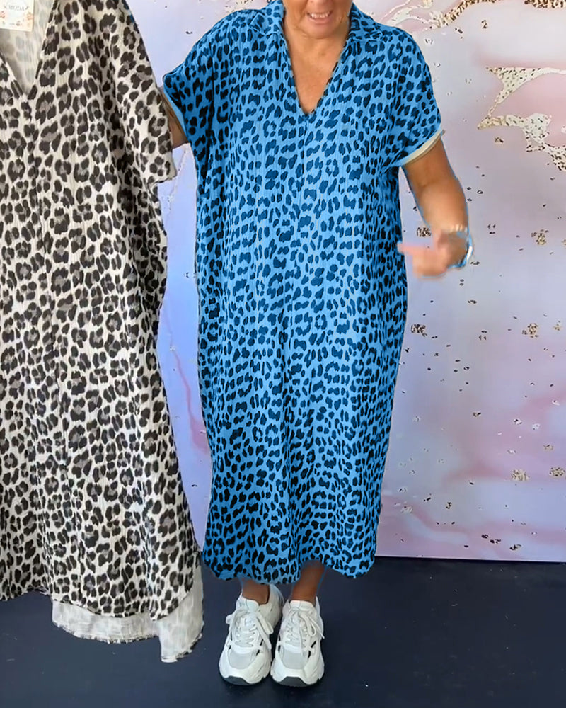 Leopardprint jurk met V-hals