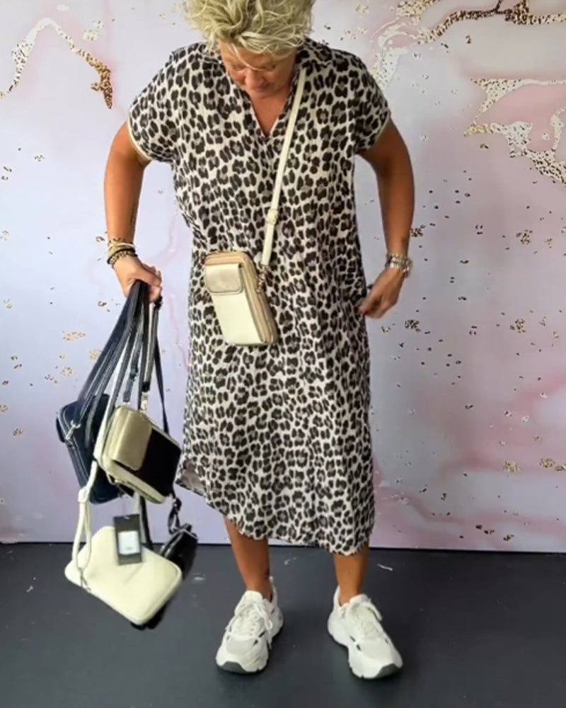Leopardprint jurk met V-hals