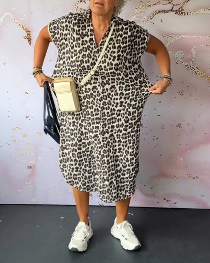 Leopardprint jurk met V-hals