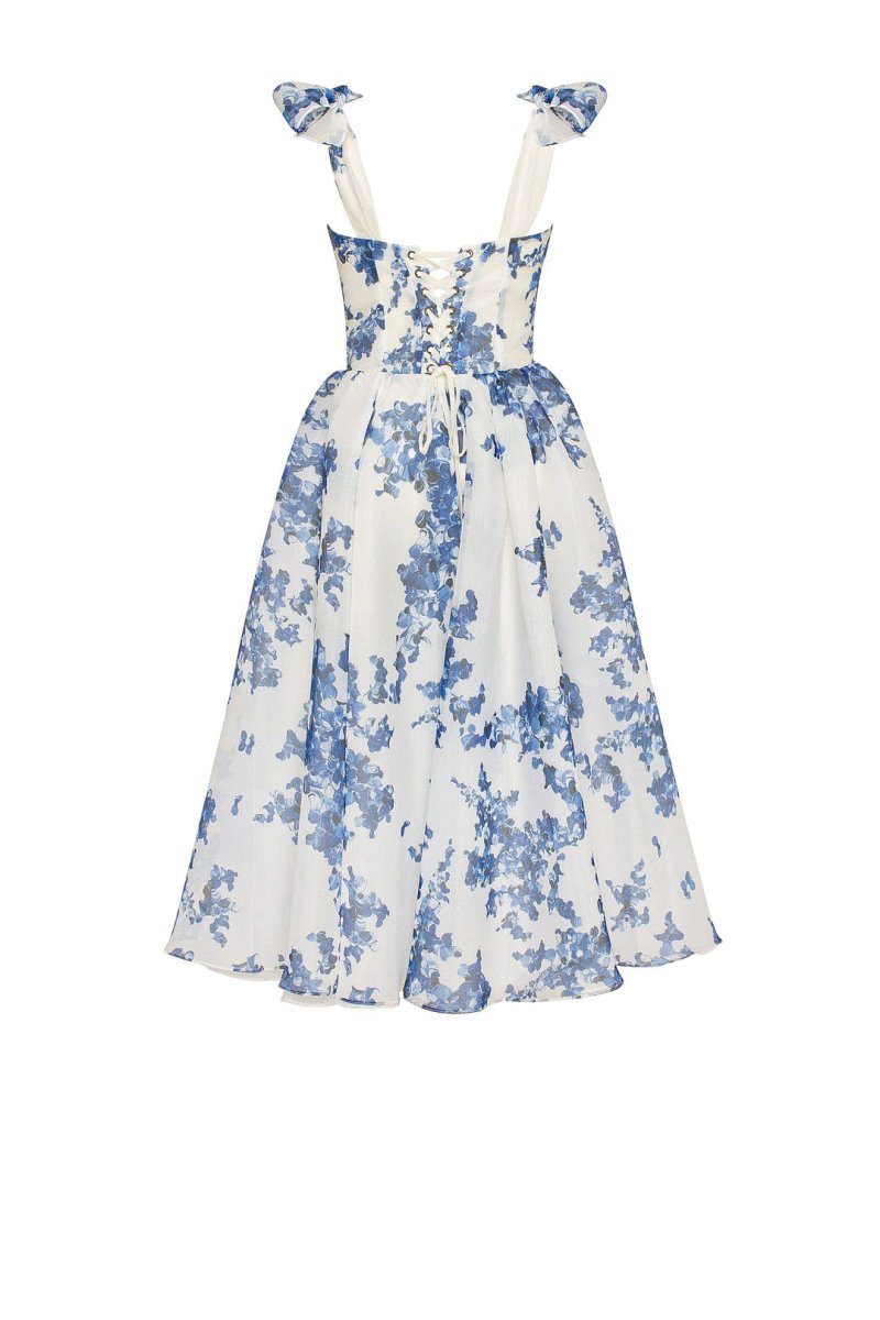 Midi zomerjurk met speelse bloemenlook en smalle bandjes
