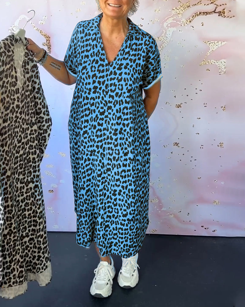 Leopardprint jurk met V-hals