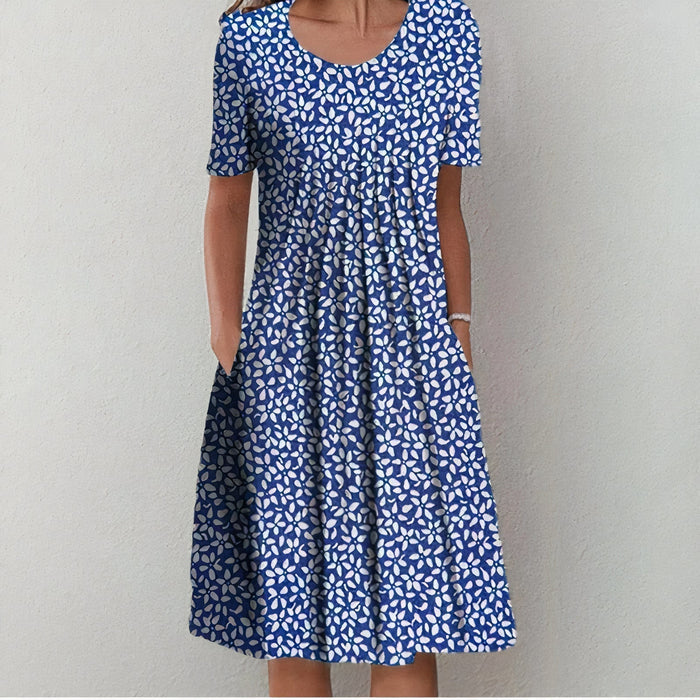 Casual midi damesjurk met bloemenprint en korte mouwen