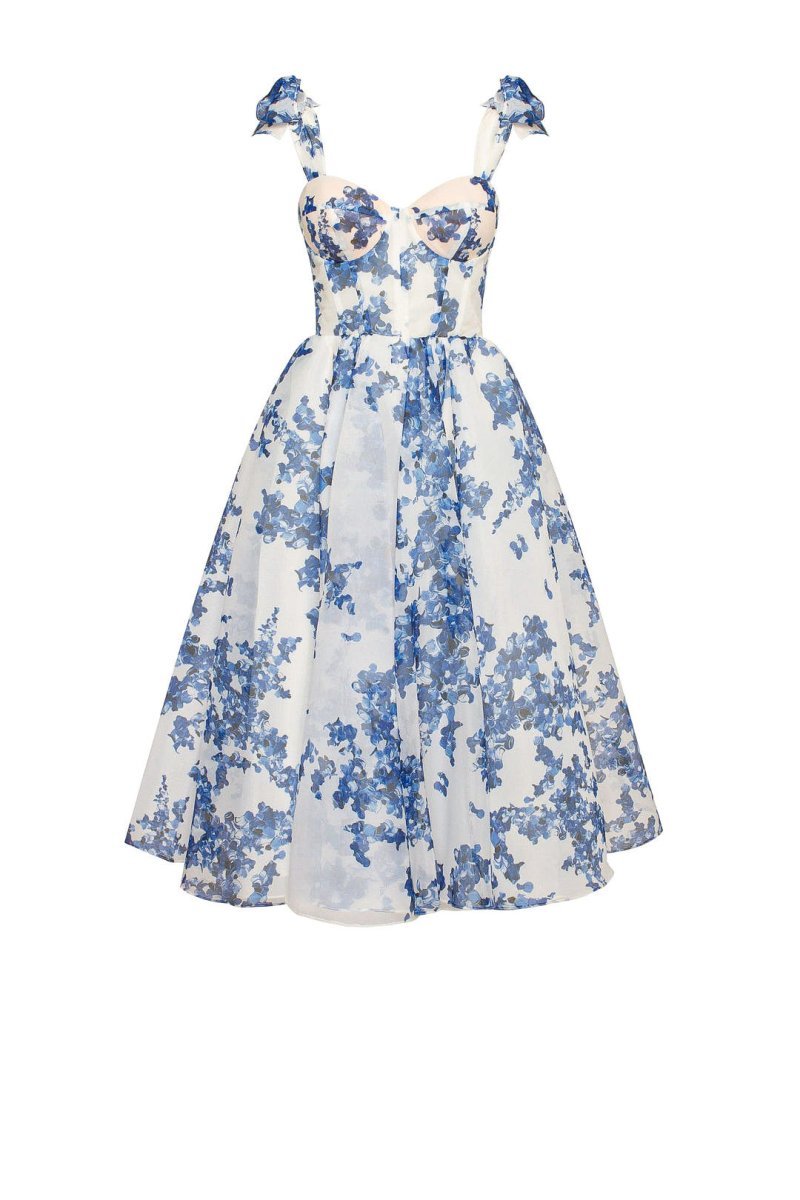 Midi zomerjurk met speelse bloemenlook en smalle bandjes