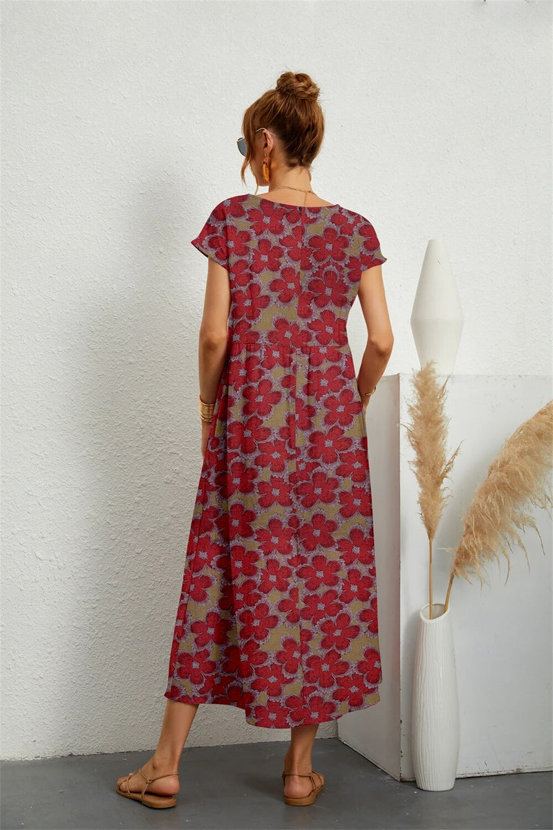 Casual lange jurk voor dames met printstijl en korte mouwen