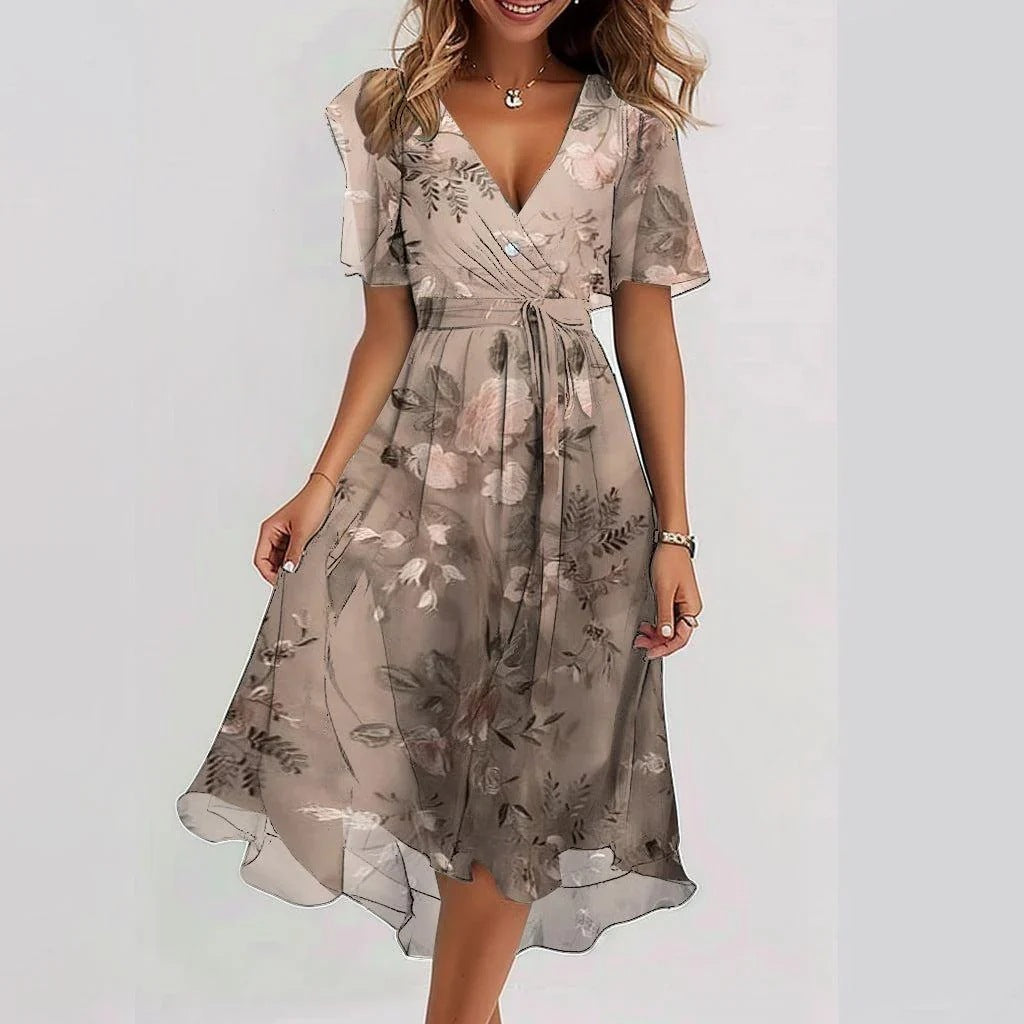 Luchtige midi zomerjurk met korte mouwen voor een stijlvolle en frisse look