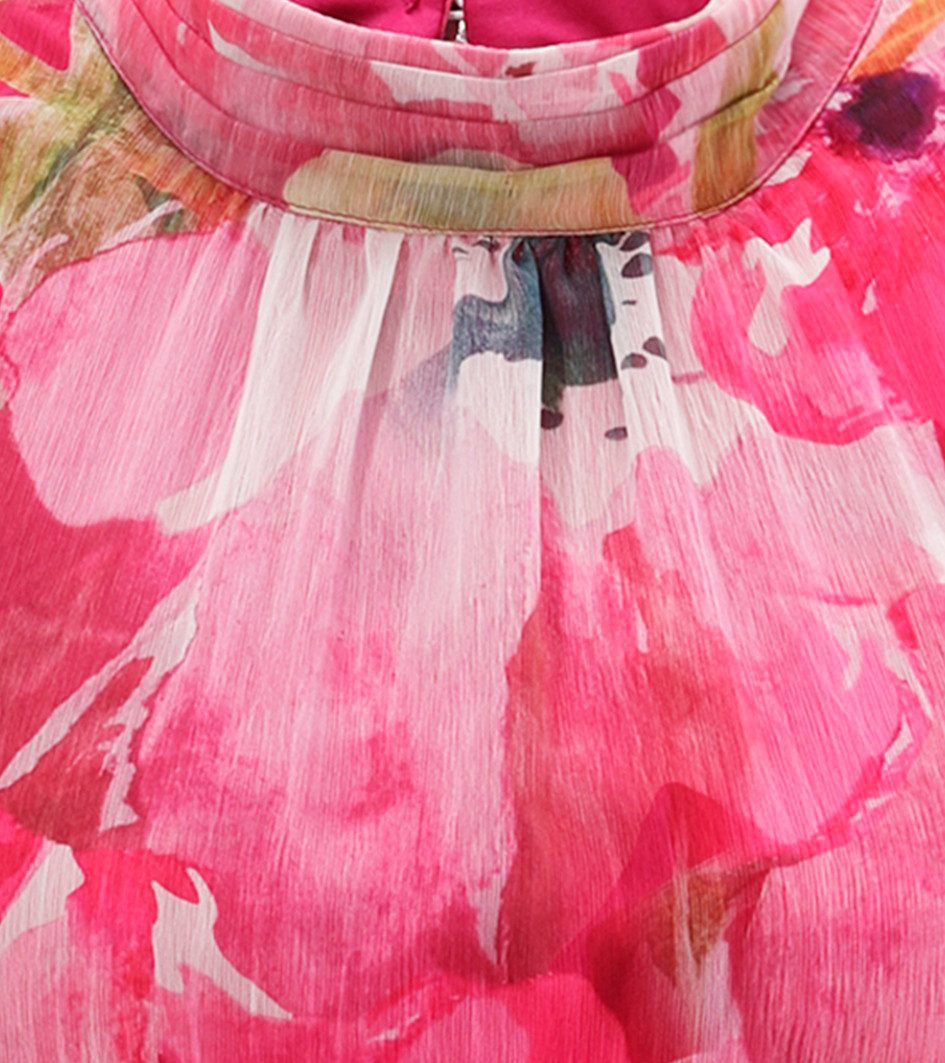 Elegante midi jurk met bloemenprint en stijlvolle haltersluiting