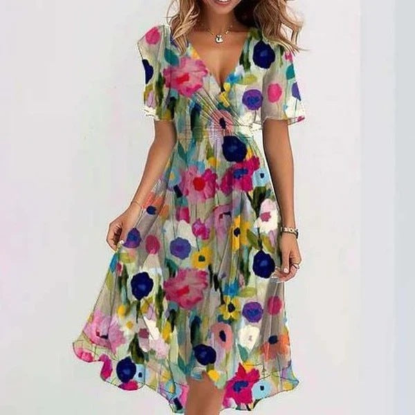 Luchtige midi zomerjurk met korte mouwen voor een stijlvolle en frisse look