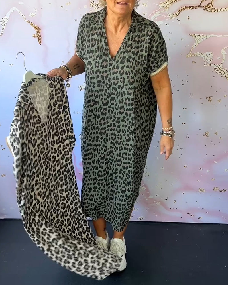 Leopardprint jurk met V-hals