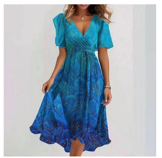 Luchtige midi zomerjurk met korte mouwen voor een stijlvolle en frisse look