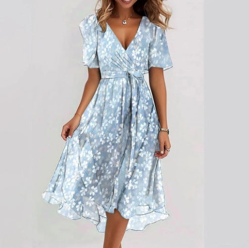 Luchtige midi zomerjurk met korte mouwen voor een stijlvolle en frisse look