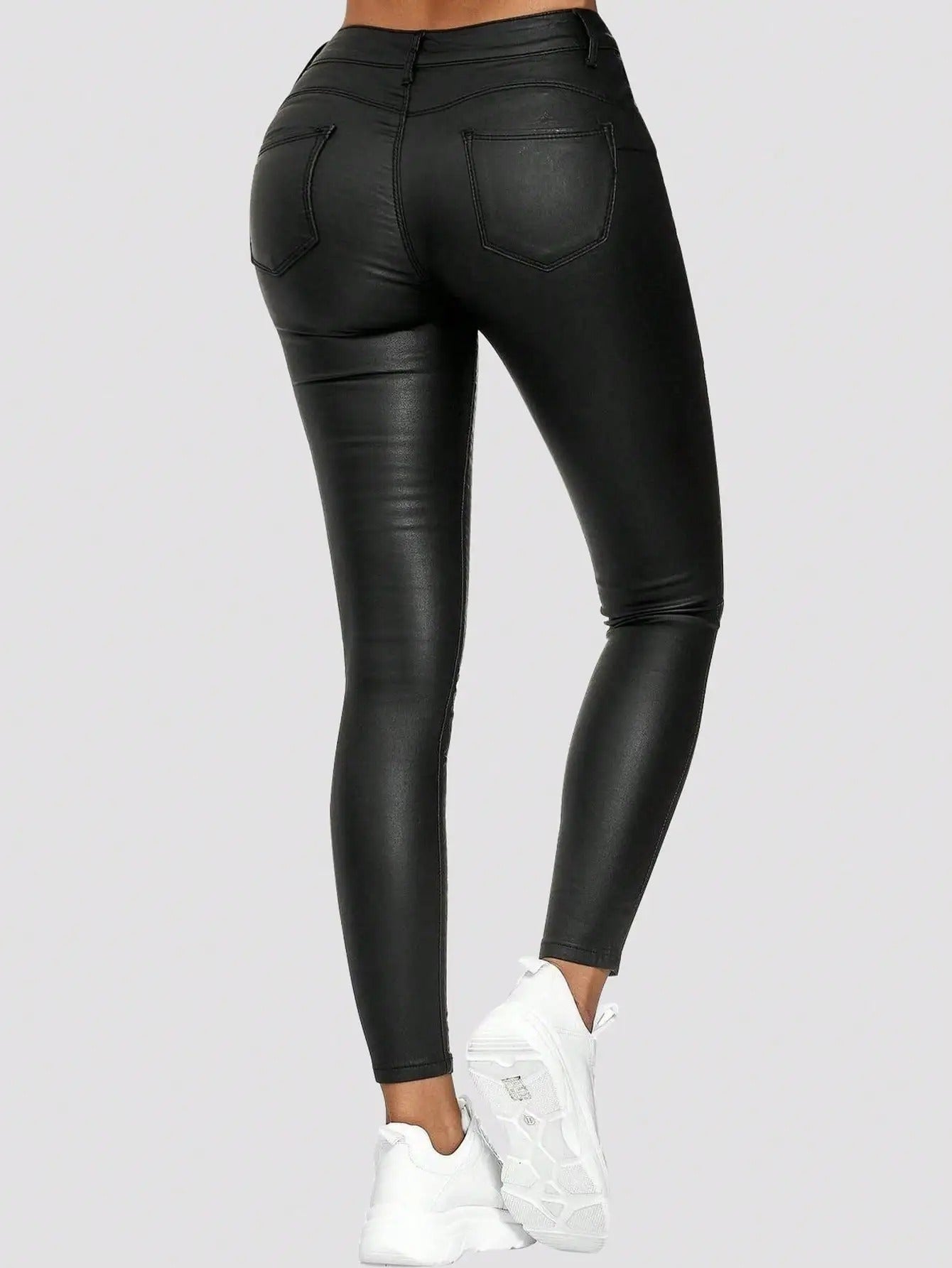 Dames Leren Broek met Praktische Zakken en Hoogwaardige Afwerking