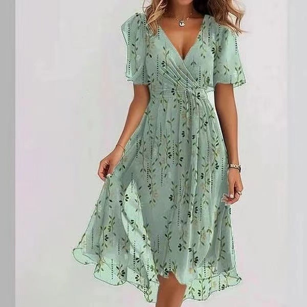 Luchtige midi zomerjurk met korte mouwen voor een stijlvolle en frisse look