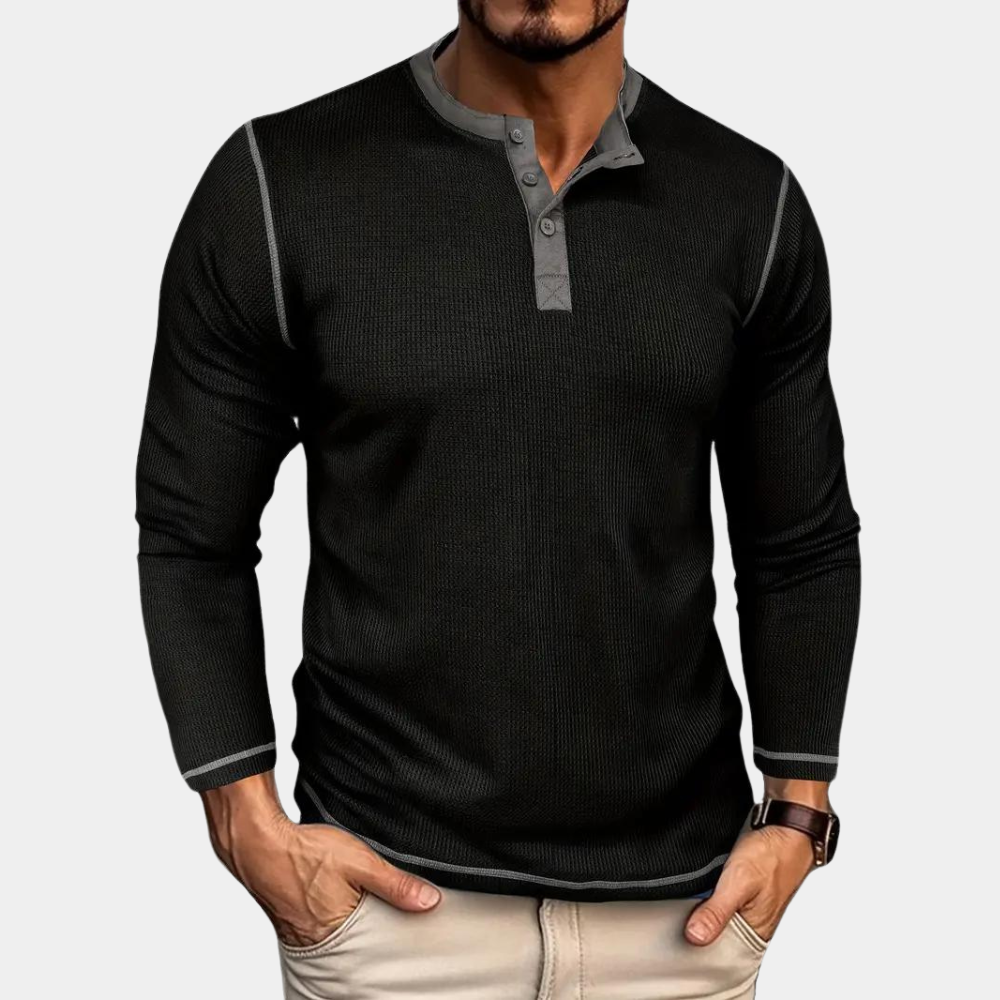 Retro Wafelstof Shirt met Lange Mouwen – Milan