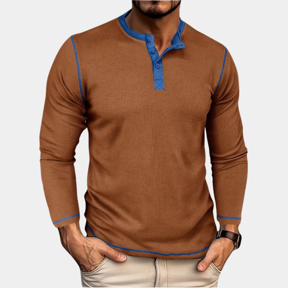 Retro Wafelstof Shirt met Lange Mouwen – Milan