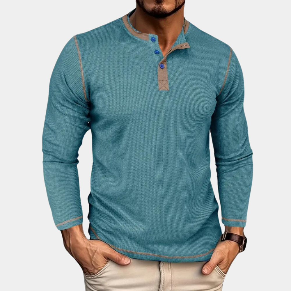 Retro Wafelstof Shirt met Lange Mouwen – Milan