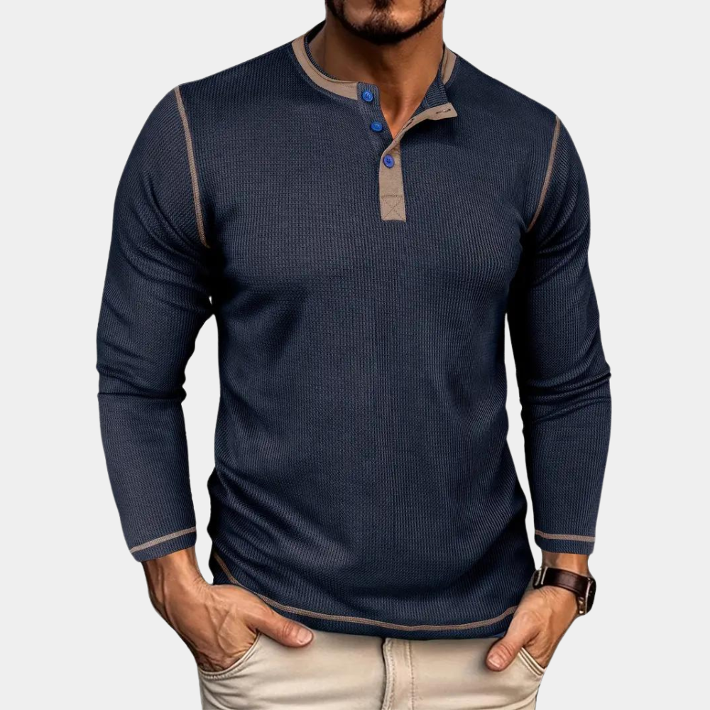 Retro Wafelstof Shirt met Lange Mouwen – Milan
