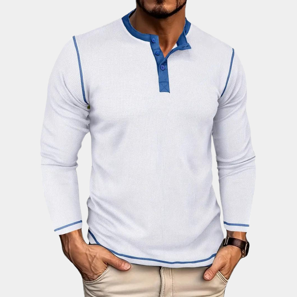 Retro Wafelstof Shirt met Lange Mouwen – Milan