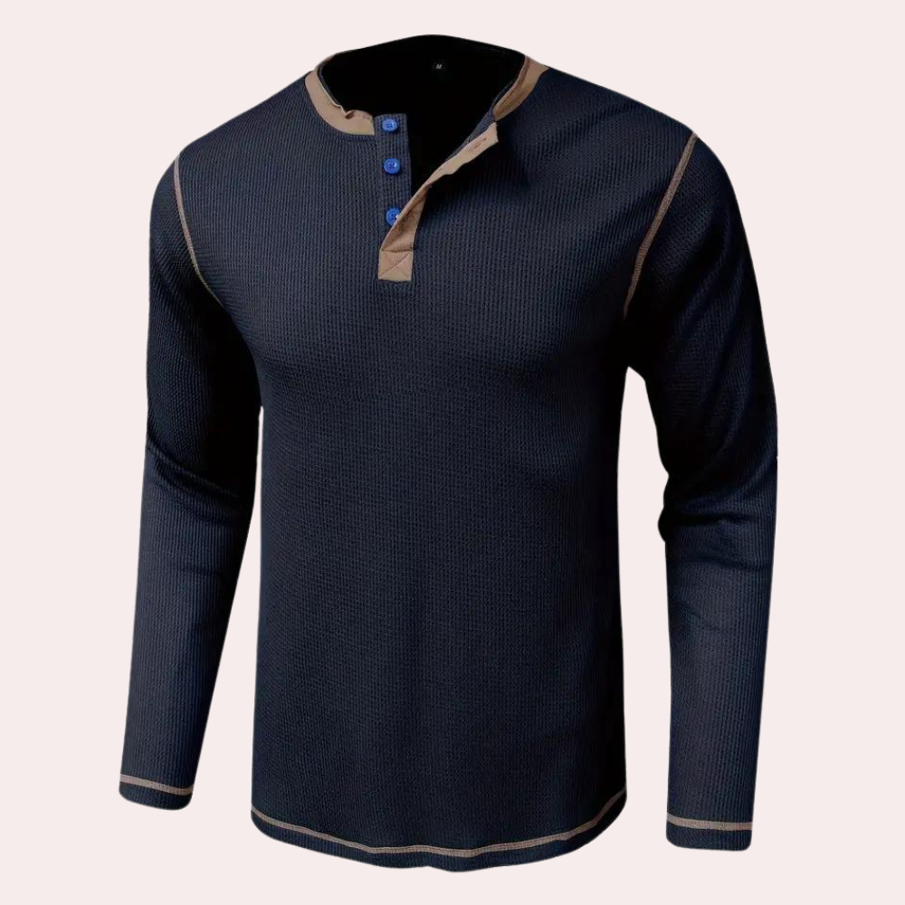 Retro Wafelstof Shirt met Lange Mouwen – Milan