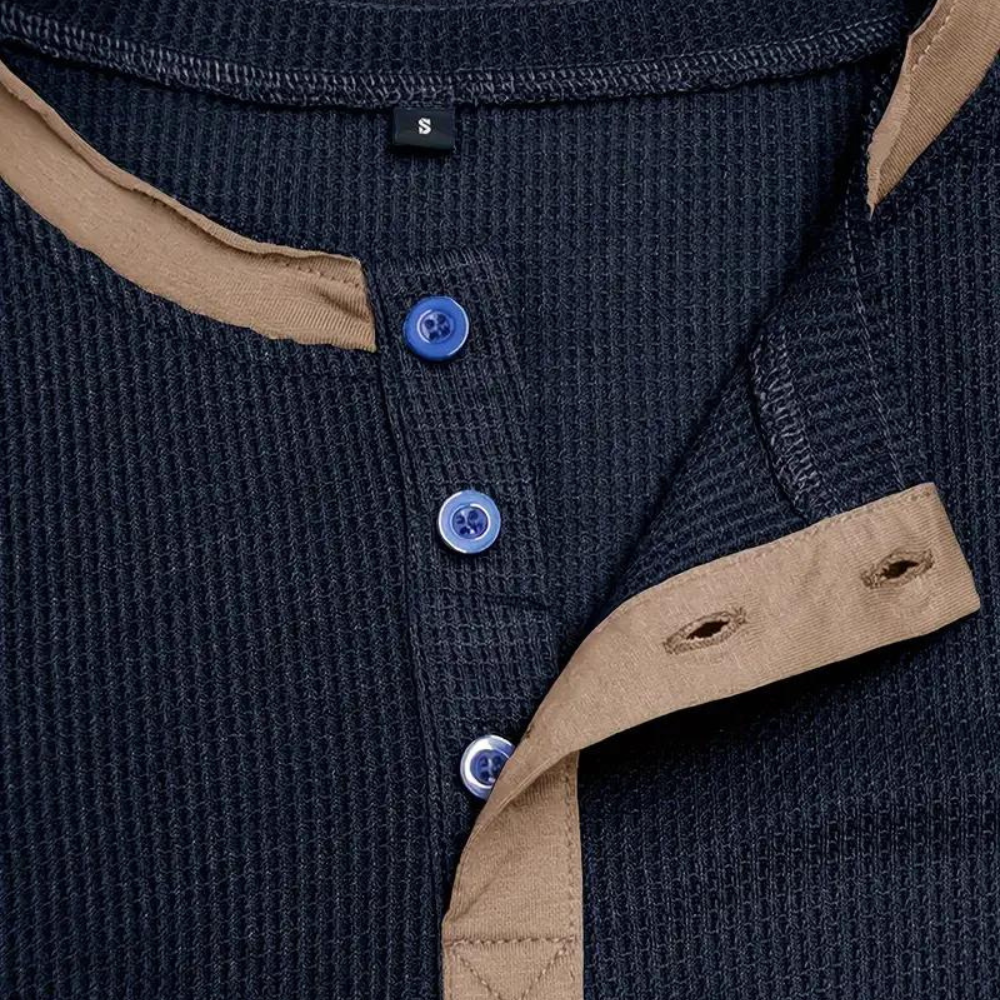 Retro Wafelstof Shirt met Lange Mouwen – Milan
