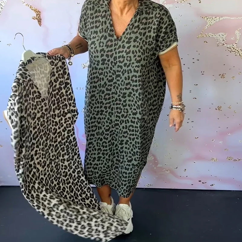 Leopardprint jurk met V-hals