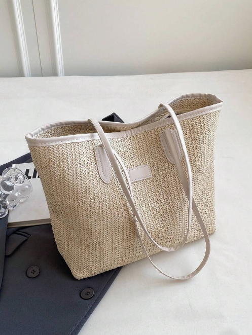 Isla Letter Patch Straw Bag