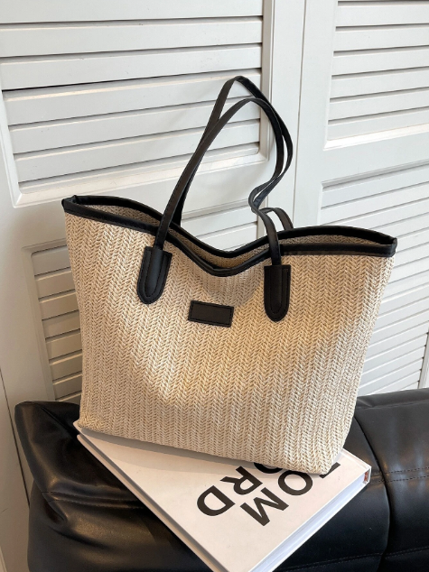 Isla Letter Patch Straw Bag