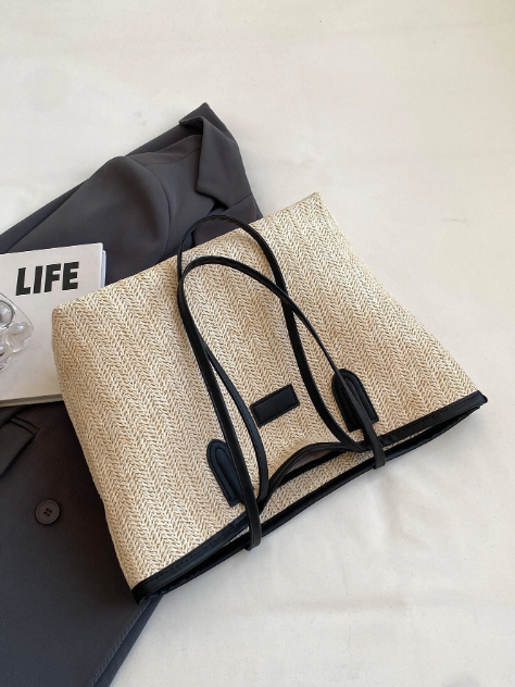 Isla Letter Patch Straw Bag