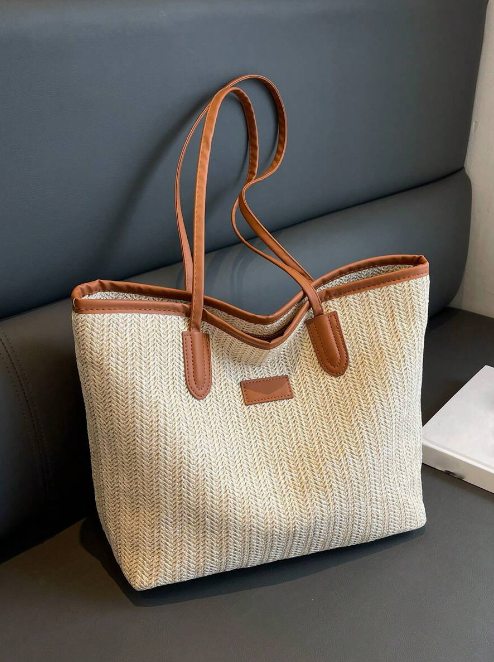 Isla Letter Patch Straw Bag