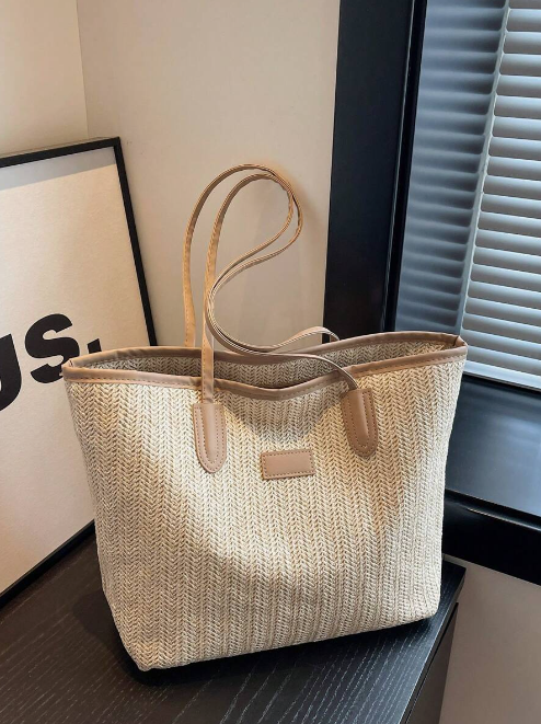 Isla Letter Patch Straw Bag
