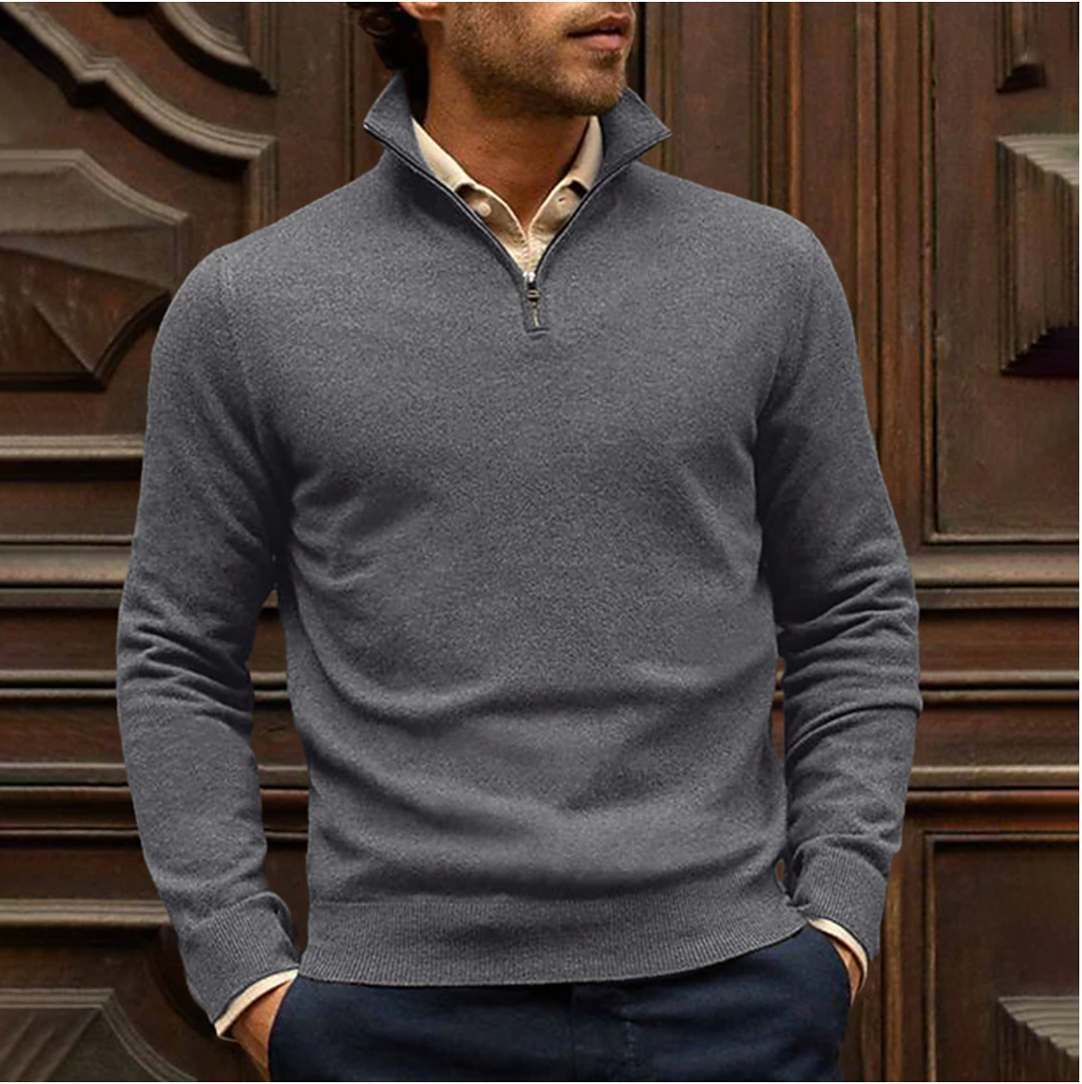 Stijlvolle heren sweater met rits voor dagelijks gebruik – Ramses