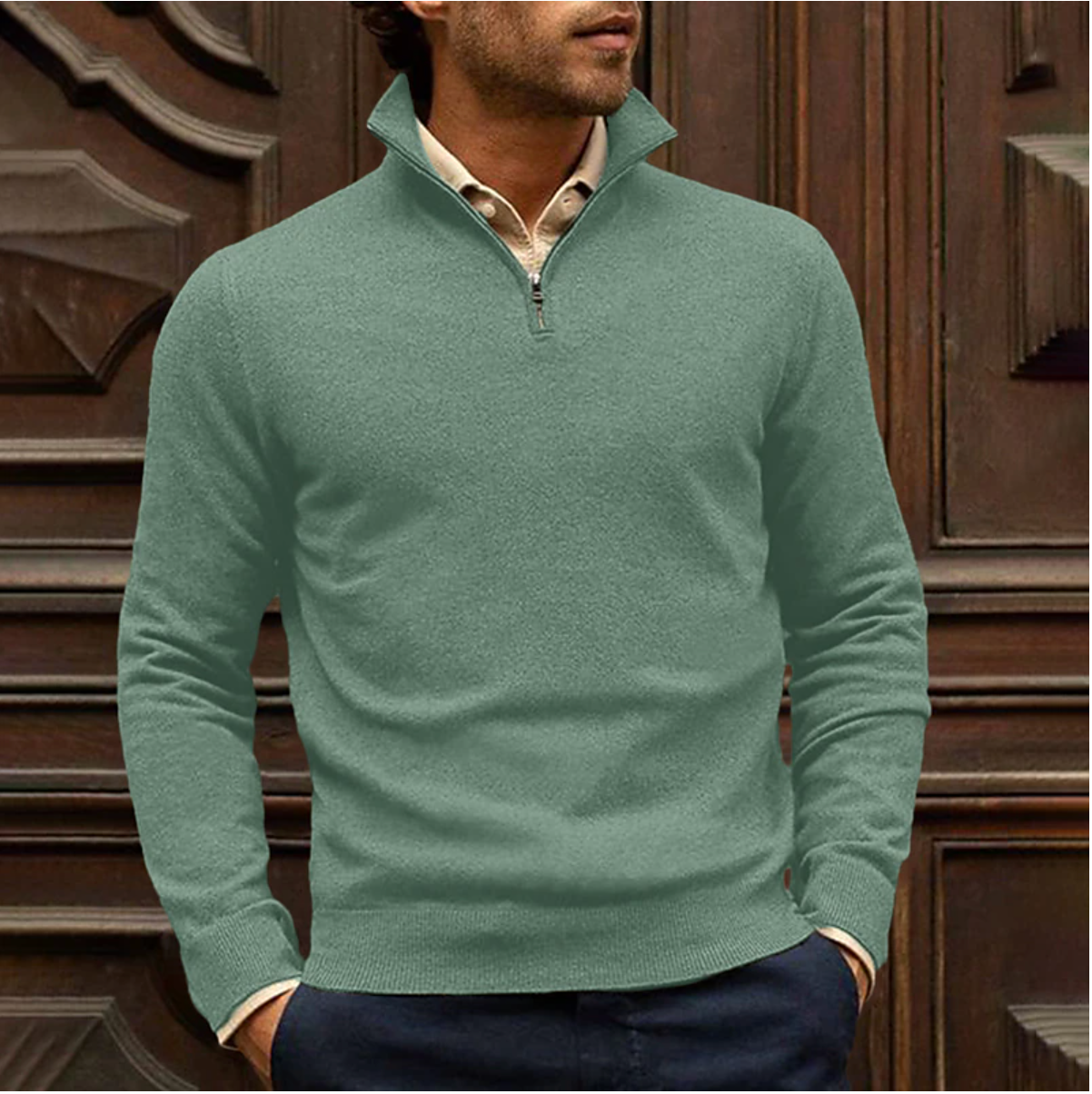 Stijlvolle heren sweater met rits voor dagelijks gebruik – Ramses