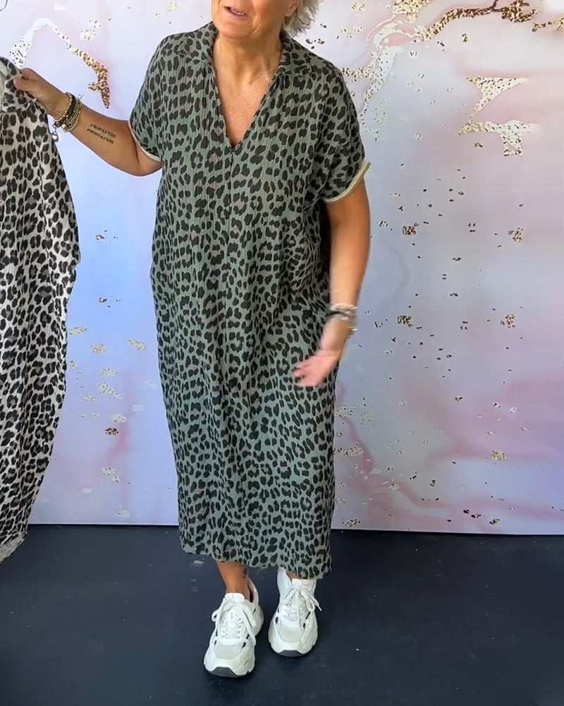 Leopardprint jurk met V-hals