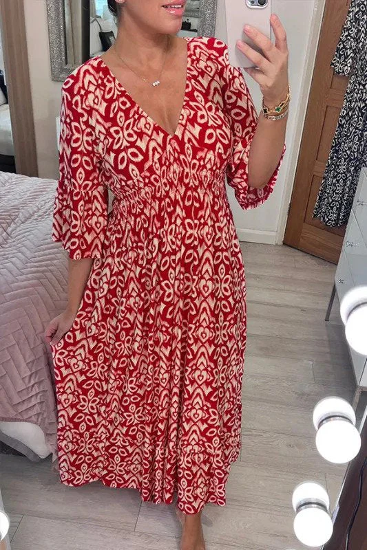 Bohemian maxi jurk met vloeiende pasvorm en halflange mouwen voor een stijlvolle look