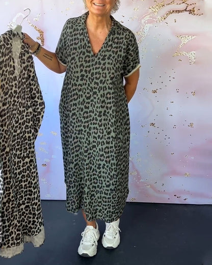 Leopardprint jurk met V-hals