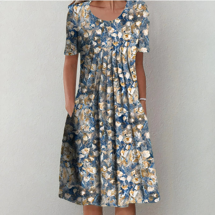 Casual midi damesjurk met bloemenprint en korte mouwen