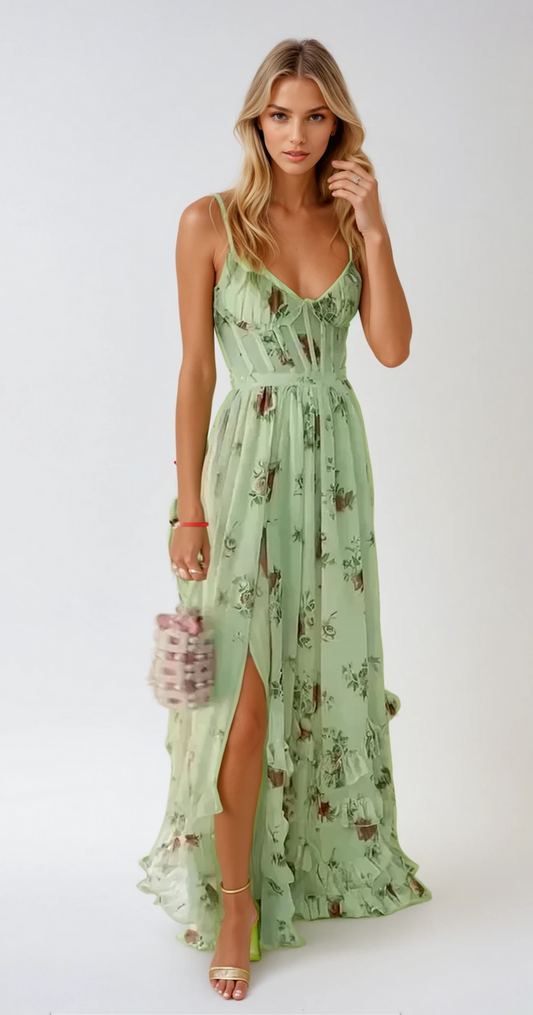 Maxi zomerjurk met speelse bloemenprint en smalle bandjes voor dagelijks comfort